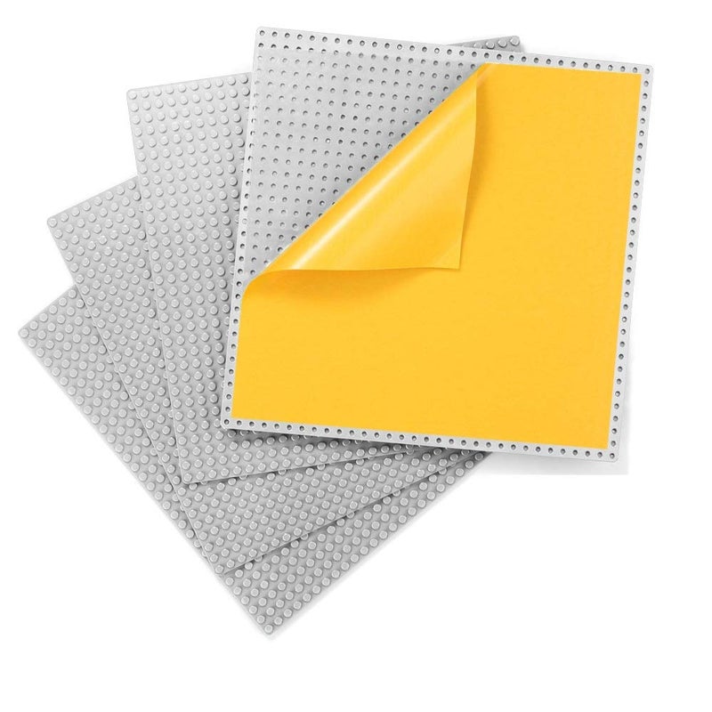 MIMAX Peel-and-Stick Baseplates - Self Adhesive Building Brick Plates - Compatible with All Major Brands - 4 Pack - 10 inch x 10 inch (Light Gray) - Image 1